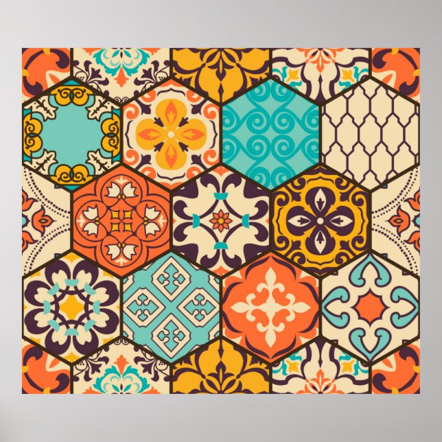 Seamless colorful patchwork tile with Islam, Arabi Poster (Front)