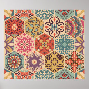 Seamless colorful patchwork tile with Islam, Arabi Poster