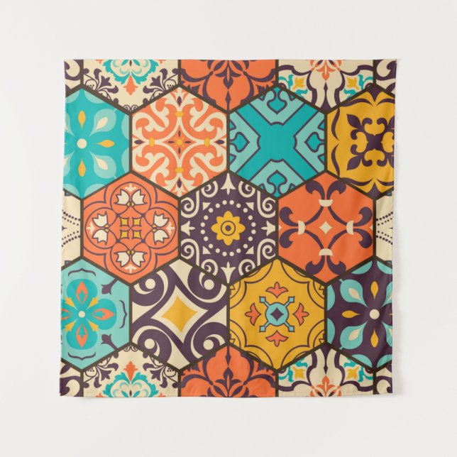Seamless colorful patchwork tile with Islam, Arabi Tapestry (Front)