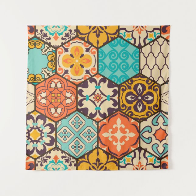 Seamless colorful patchwork tile with Islam, Arabi Tapestry (Front)