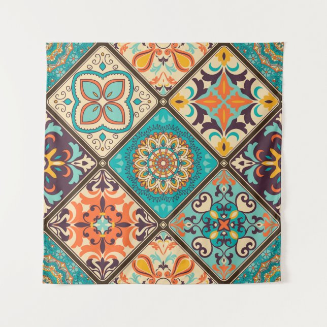 Seamless colorful patchwork tile with Islam, Arabi Tapestry (Front)