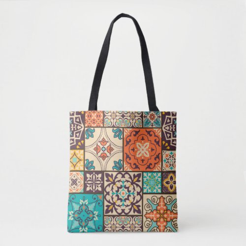 Seamless colorful patchwork tile with Islam Arabi Tote Bag