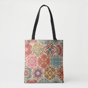 Seamless colorful patchwork tile with Islam, Arabi Tote Bag