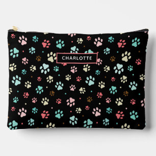 Seamless Colorful Small Dog Paws Black  Accessory Pouch