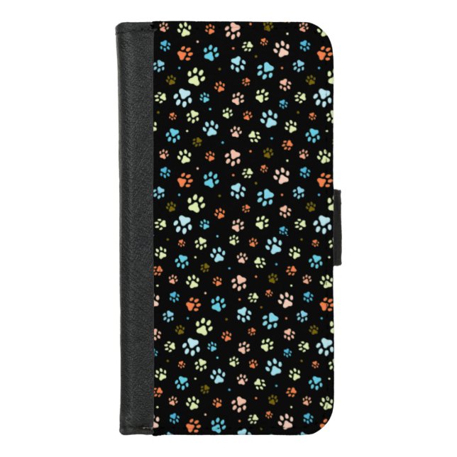 Seamless Colorful Small Dog Paws  iPhone Wallet Case (Front)