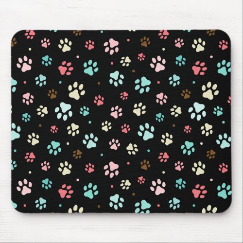 Seamless Colorful Small Dog Paws  Mouse Pad