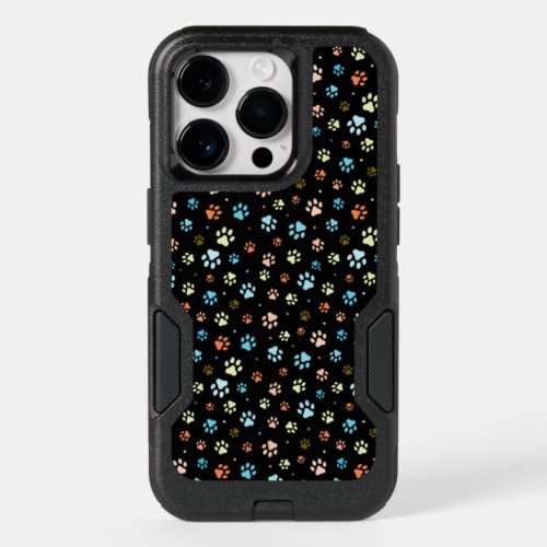 Seamless Colorful Small Dog Paws  OtterBox iPhone 14 Pro Case