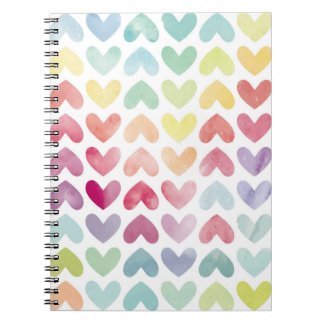 Seamless colorful watercolor painted hearts patter notebook