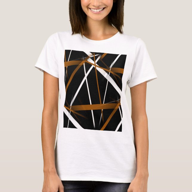 Seamless Criss Cross Sienna Brown and White Lines T-Shirt (Front)