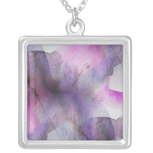 seamless cubism purple abstract art silver plated necklace