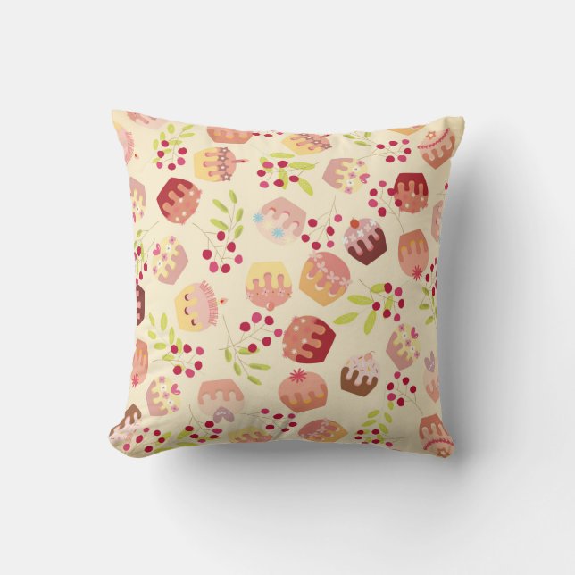 seamless cup cake illustration throw pillow (Front)