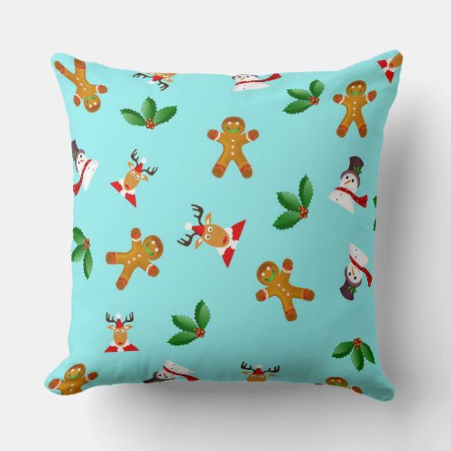 Seamless Cute Christmas Pattern Throw Pillow