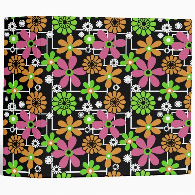 Seamless cute kids floral design fun cartoon flowe 3 ring binder (Front/Spine)