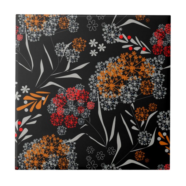 Seamless cute small flowers floral pattern black v ceramic tile (Front)