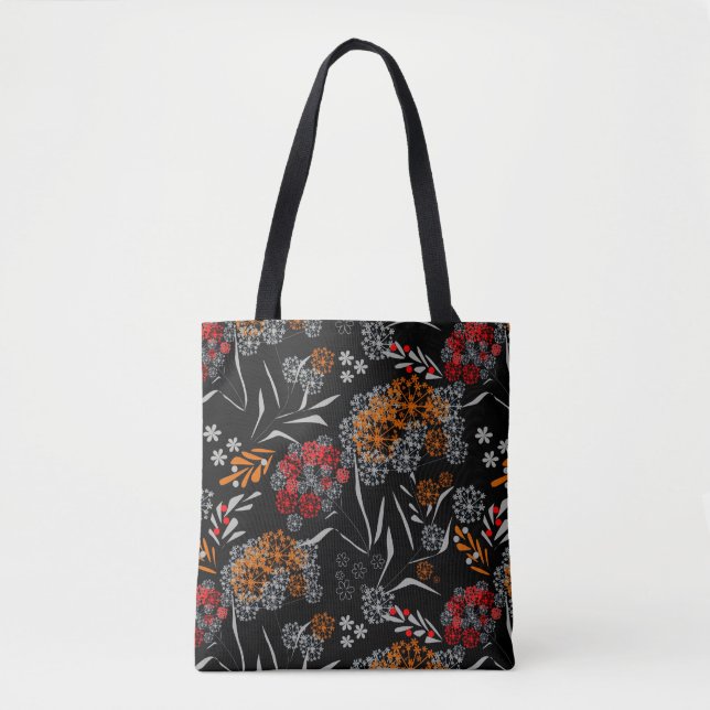 Seamless cute small flowers floral pattern black v tote bag (Front)