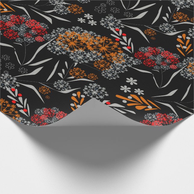 Seamless cute small flowers floral pattern black v wrapping paper (Corner)