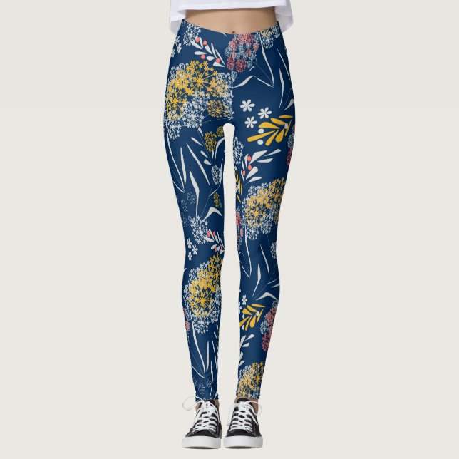 Seamless cute small flowers floral pattern navy vi leggings (Front)