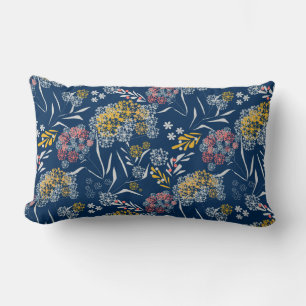 Seamless cute small flowers floral pattern navy vi lumbar pillow