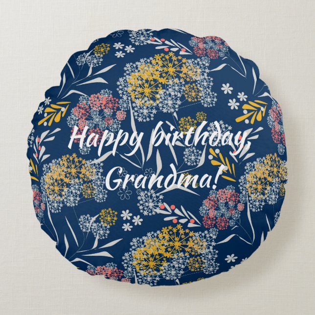 Seamless cute small flowers floral pattern navy vi round pillow (Front)