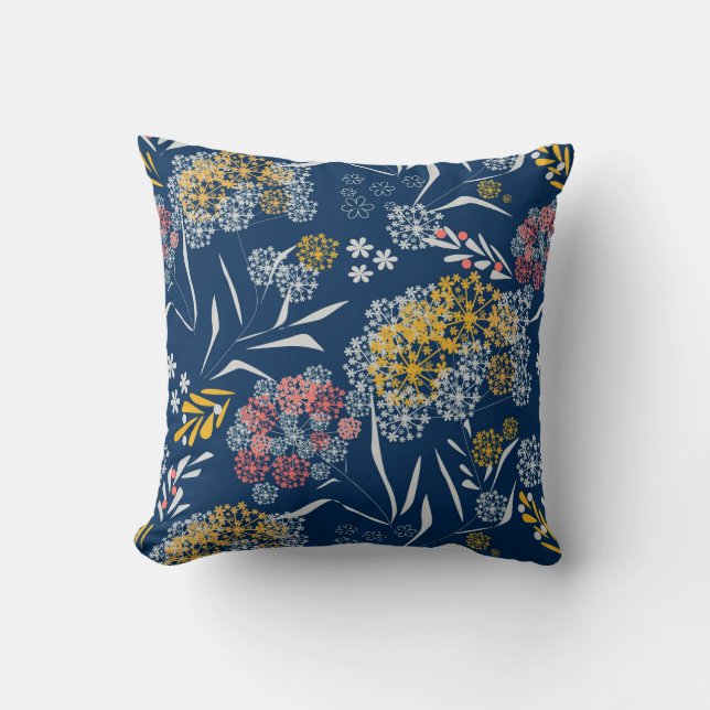 Seamless cute small flowers floral pattern navy vi throw pillow (Front)