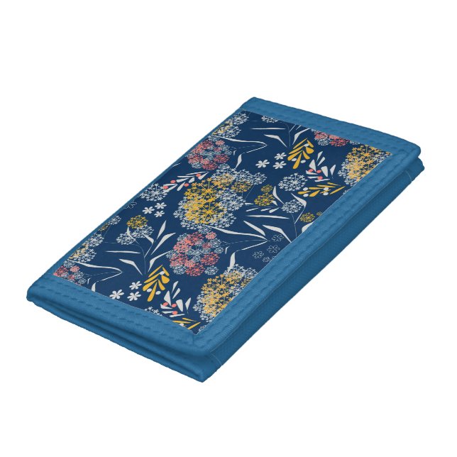 Seamless cute small flowers floral pattern navy vi trifold wallet (Bottom)