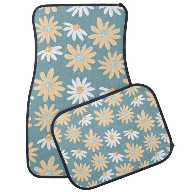 Seamless daisies pattern in small naive wild flowe car floor mat (Set)