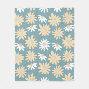 Seamless daisies pattern in small naive wild flowe fleece blanket
