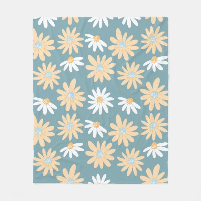 Seamless daisies pattern in small naive wild flowe fleece blanket (Front)