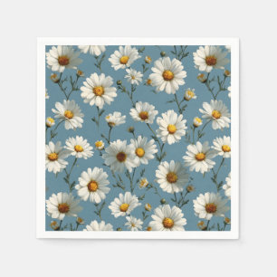 Seamless Daisy Flower Pattern on Blue Napkins