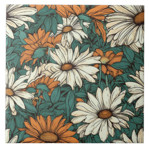 Seamless daisy pattern pretty floral ceramic tile