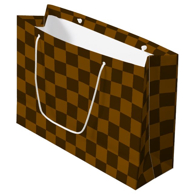 Seamless Dark and Light Brown Checkered Large Gift Bag (Front Angled)
