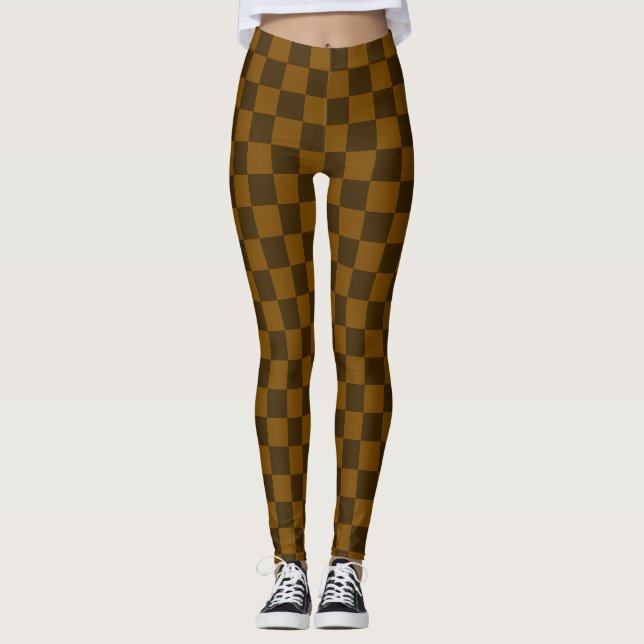 Seamless Dark and Light Brown Checkered Leggings (Front)