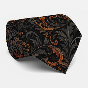 Seamless Dark Baroque Pumpkin Pattern Black Neck Tie