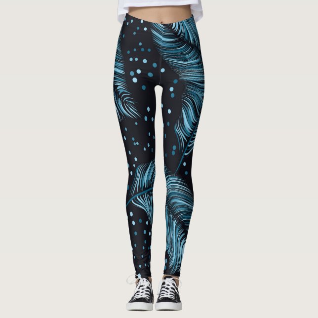 Seamless dark feather texture, abstract vintage. leggings (Front)