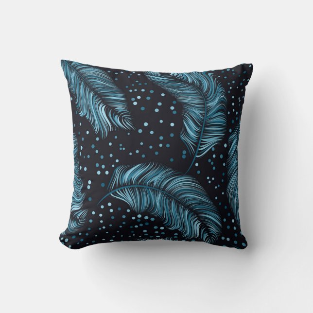 Seamless dark feather texture, abstract vintage. throw pillow (Front)