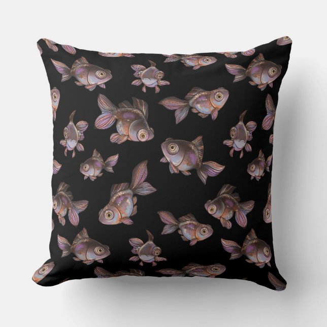 Seamless dark pattern with fish throw pillow (Front)