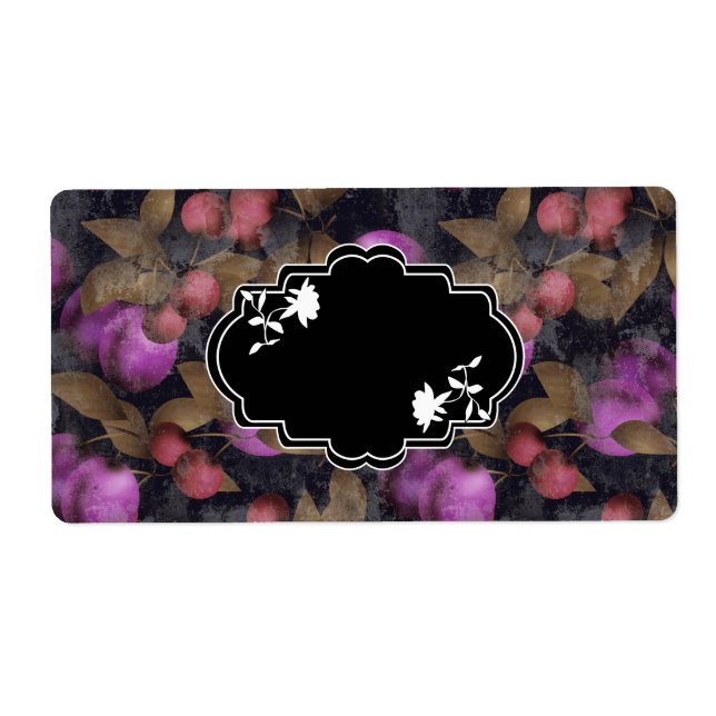 Seamless dark plum fruits purple berries cherry pa label (Front)