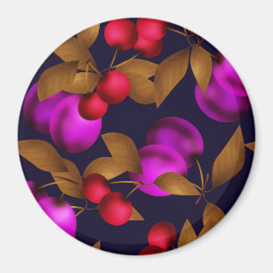 Seamless dark plum fruits purple berries cherry pa magnet