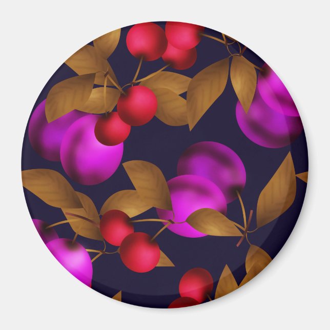 Seamless dark plum fruits purple berries cherry pa magnet (Front)