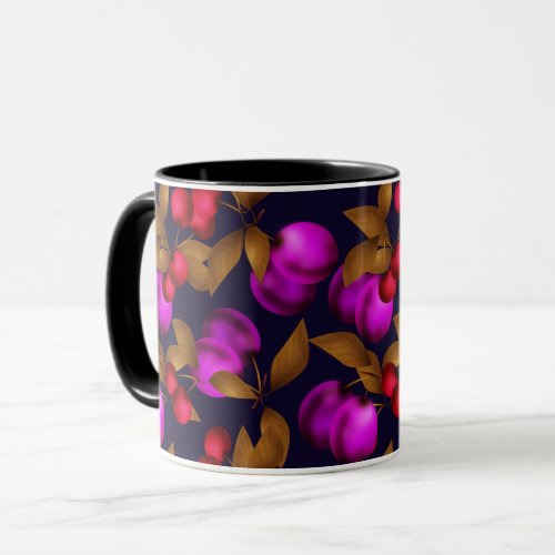 Seamless dark plum fruits purple berries cherry pa mug