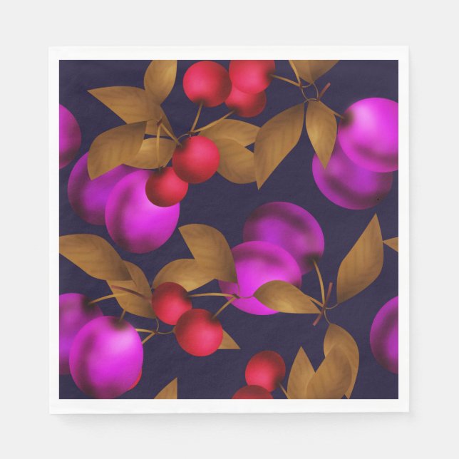 Seamless dark plum fruits purple berries cherry pa napkins (Front)