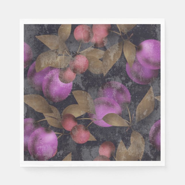 Seamless dark plum fruits purple berries cherry pa napkins (Front)