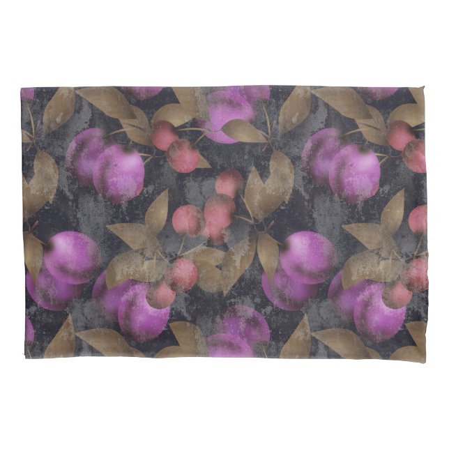 Seamless dark plum fruits purple berries cherry pa pillow case (Front)