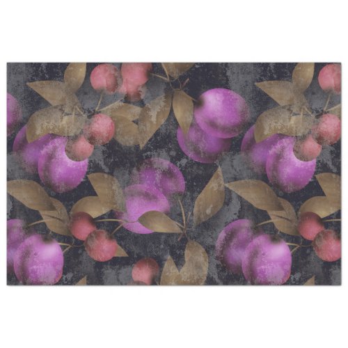 Seamless dark plum fruits purple berries cherry pa tissue paper