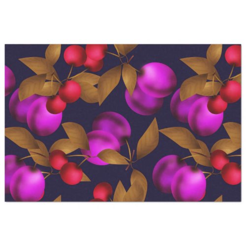 Seamless dark plum fruits purple berries cherry pa tissue paper