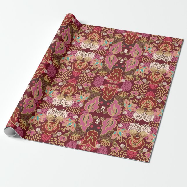 Seamless decorative chaotic floral pattern wrapping paper (Unrolled)