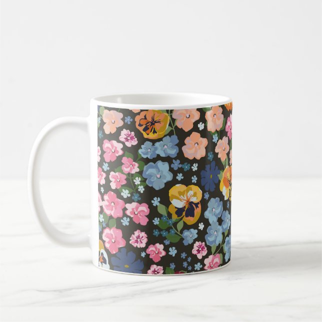 Seamless decorative elegant pattern with cute flow coffee mug (Left)