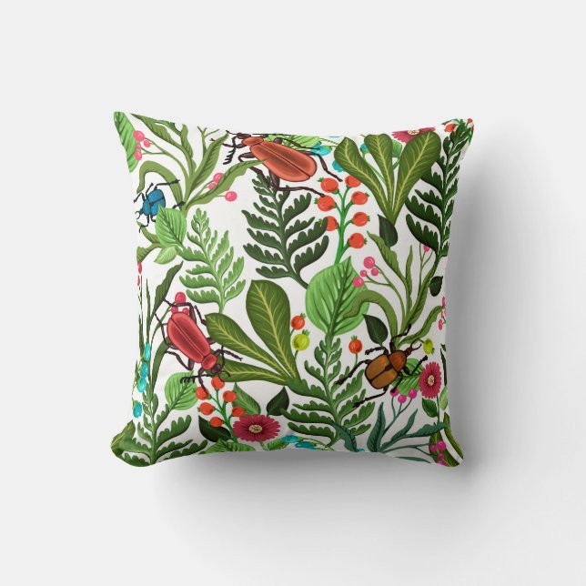 Seamless decorative pattern with plants and insect throw pillow (Front)