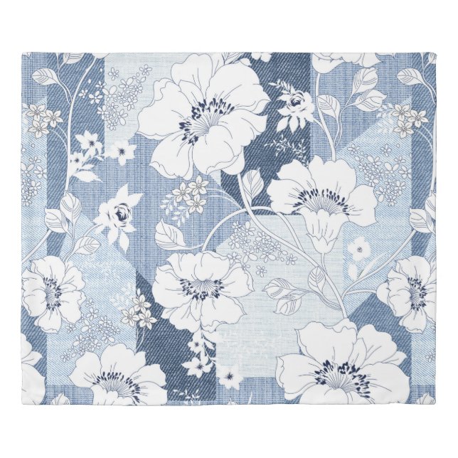 seamless denim patchwork on flower duvet cover (Front)