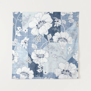 seamless denim patchwork on flower tapestry